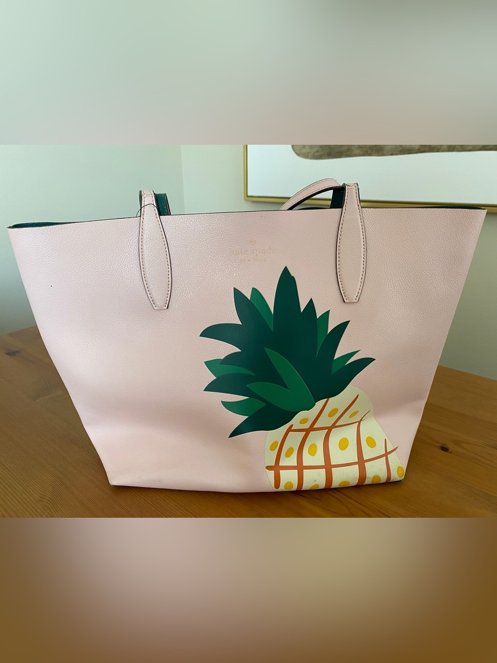 Kate Spade Pink Leather Colada Pineapple Reversible Tote Bag MSRP $359